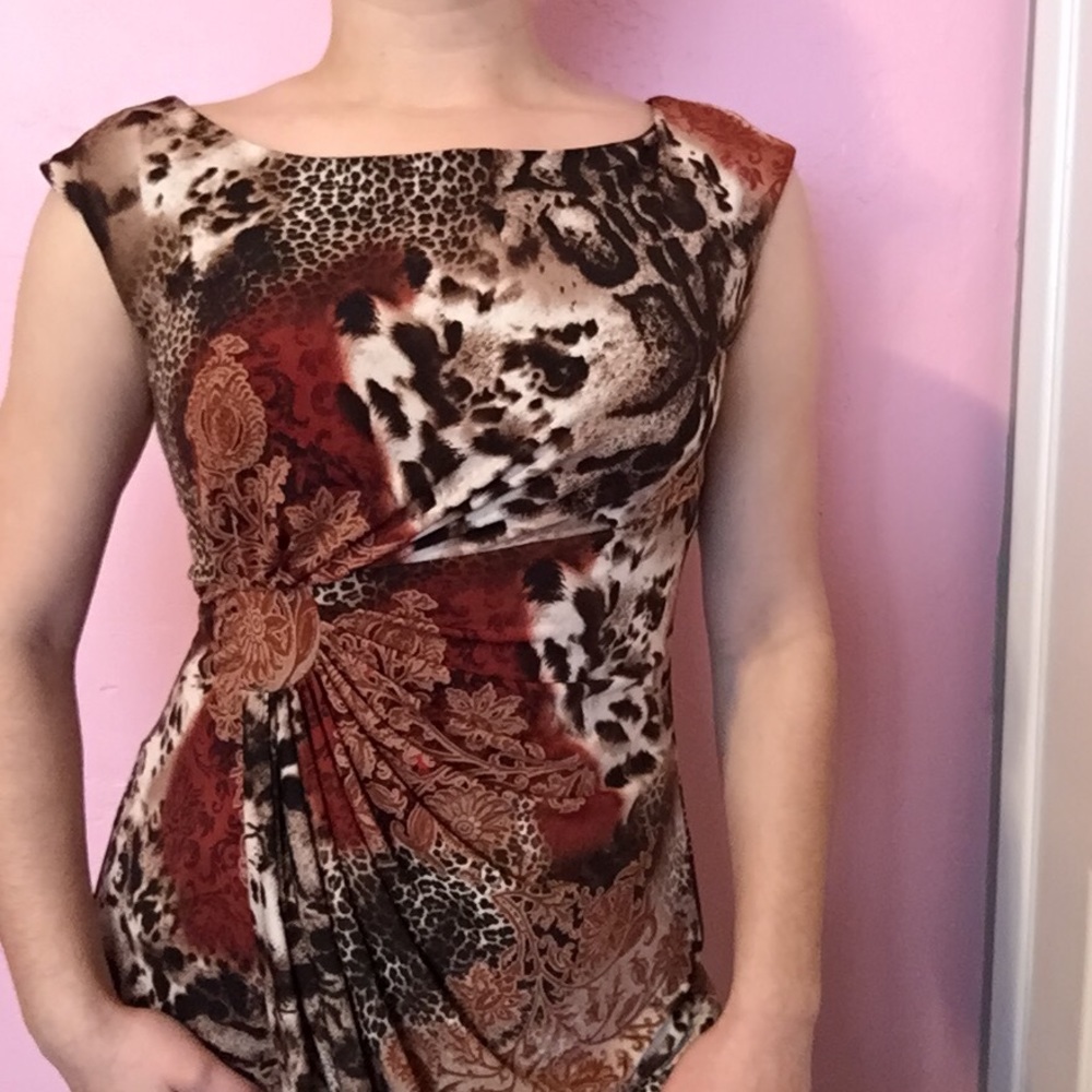 Connected | brown dress with ruching at waist